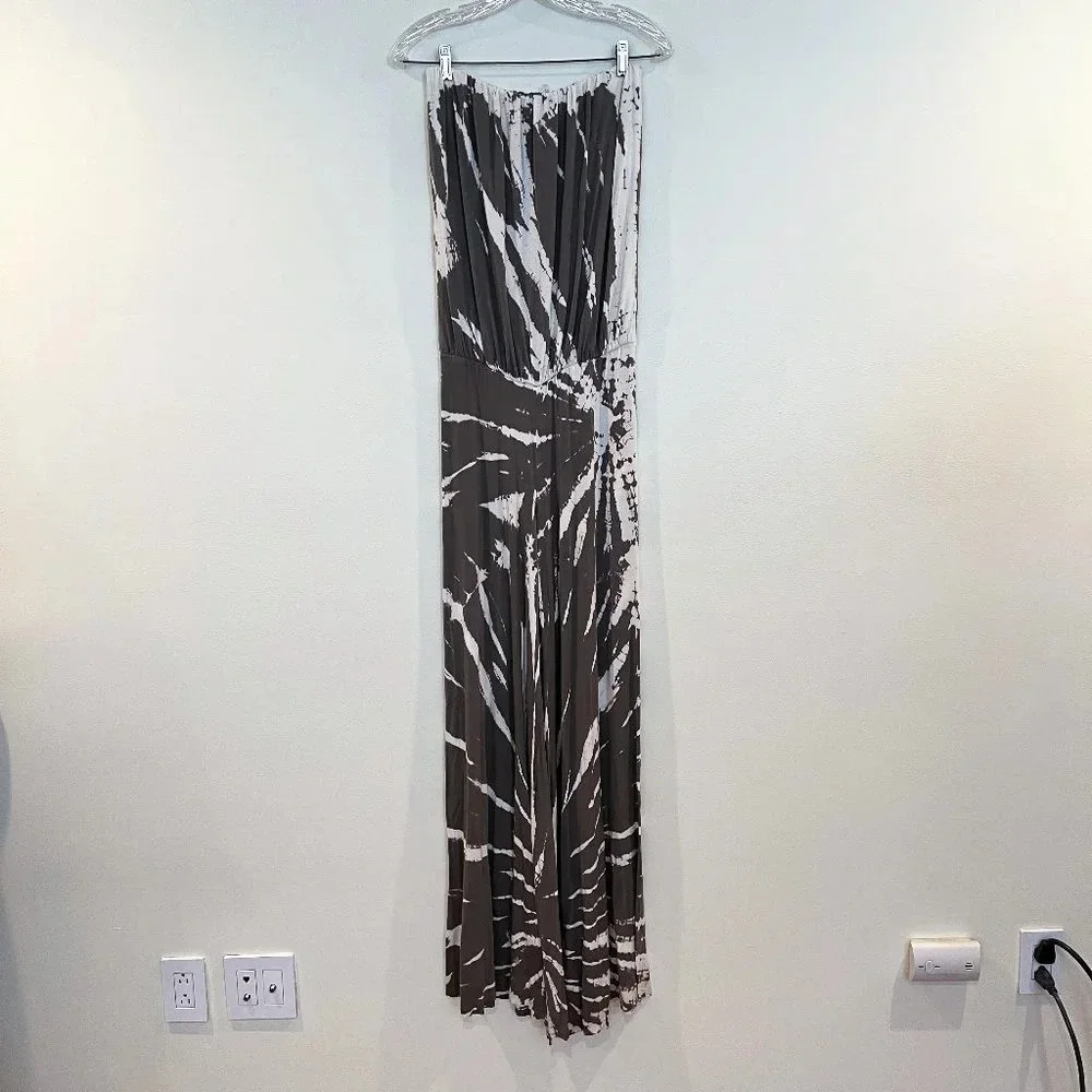 Young Fabulous & Broke Gray Tie Dye Strapless Wide Leg Stretchy Jumpsuit Small - Picture 2 of 6